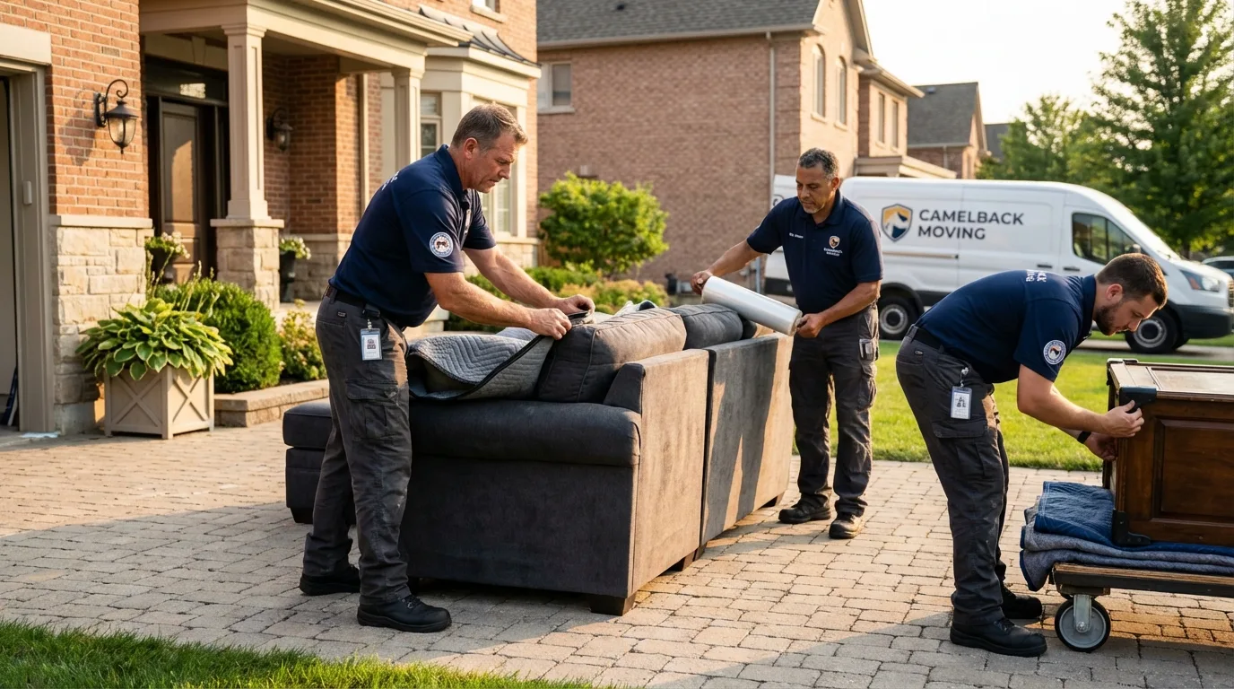Large estate moving crew wrapping furniture in Cool, CA